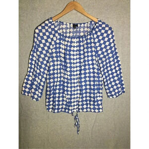 Womens Talbots Shirt Button Up Printed Blue White Linen Lagenlook Spring